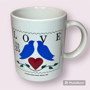 US POSTAL SERVICE Vintage 1988 Love Postage Stamp Love Birds Mug